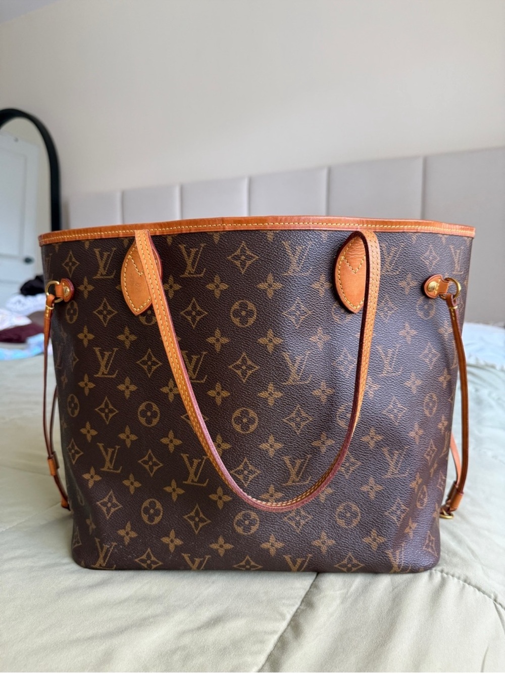 Louis Vuitton Monogram Neverfull Tote in Brown with Tan Trim